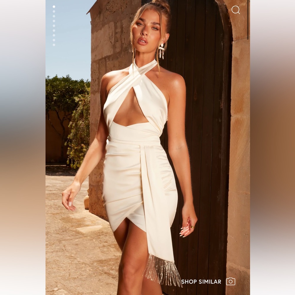 Oh Polly Cut Out Wrap Mini Dress in Ivory